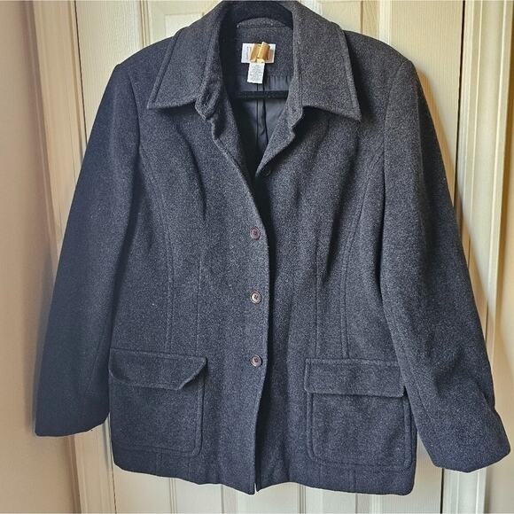 Ann Taylor Loft Vintage Wool Blend Short Pea Coat Petite 12 Gray Classic Minimal - Picture 1 of 7